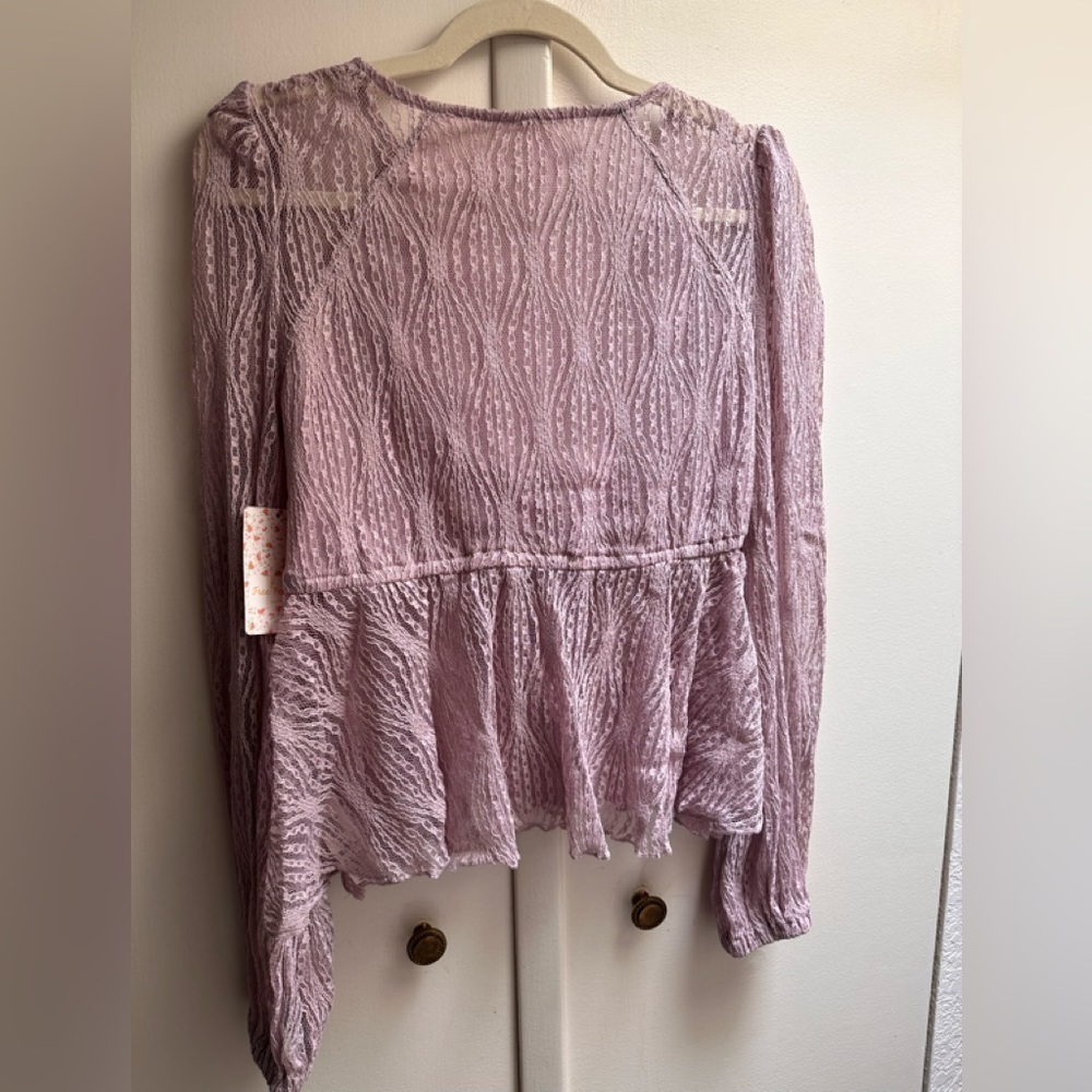 🌸 Free People Luisa Lace Tie Front Top XS NWT Sheer Boho - Picture 5 of 6